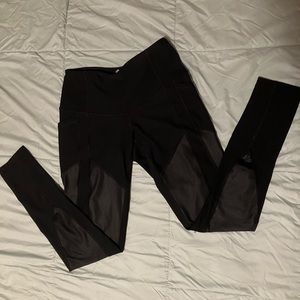 Black Leggings with leather looking panels and pocket